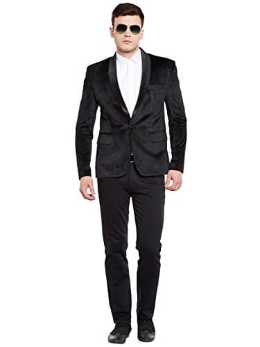 Wintage Men's Regular Fit Tuxedo Formal Blazer (Tuxvelvet201Color3S38_Black_38) 5