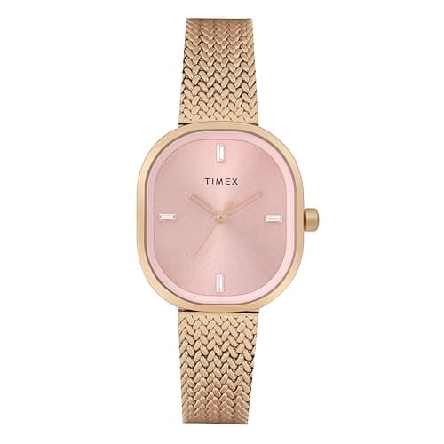 TIMEX Analog Watch for Women with Pink Square Dial & Rose Gold Stainless Steel Mesh Bracelet Band Water Resistant Women's Wrist Watches - TWEL20503