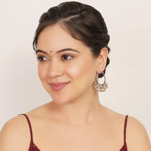 The Indigo Charm Multi-Jhumka Beaded Hoop Earrings with Gold-Plated Finish 5