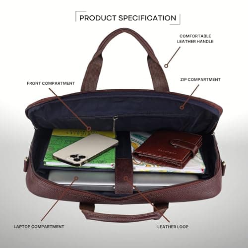 WildHorn Men's Leather Laptop Messenger Bag I Fits Upto 15.6 Inch Laptop/MacBook I Padded Laptop Compartment I Carry Handles with Adjustable Strap I Dimension : L-16 inch W-3 inch H-12 inch,Maroon 5