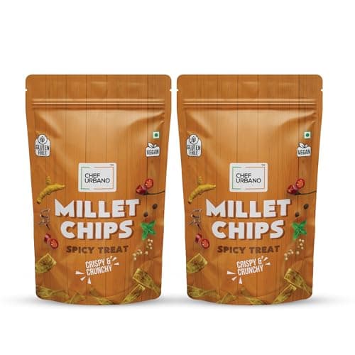 Chef Urbano Millet Chips Spicy Treat 85g Pack of 2 | Gluten Free | | Vegan | Low GI | Crunchy Healthy Snacks | High Protein and Fiber Rich | Good for Diet | Good for Kids