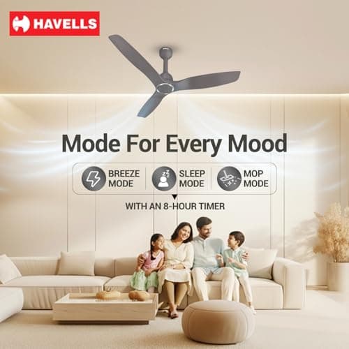 Havells Stealth Slim BLDC 1200 mm Ceiling Fan | Remote Controlled, High Air Delivery Fan | 5 Star Rated, Upto 50% Energy Saving, Reverse Rotation, 2 Year Brand Warranty | (Pack of 1, Stone Grey) 5