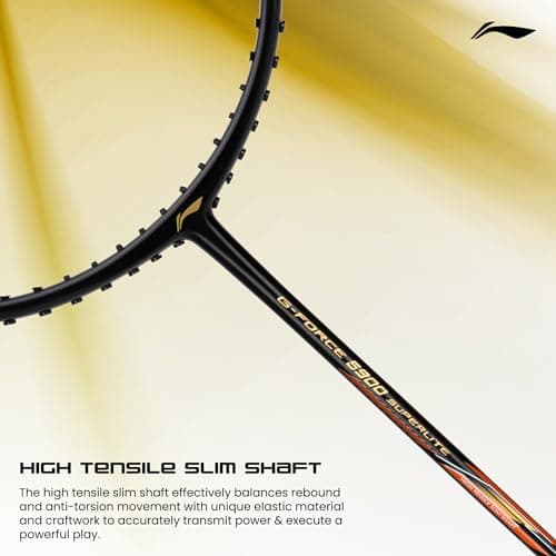 Li-Ning G-Force 5900 Superlite Strung Badminton Racquet with Free Head Cover| 79 Grams (Black/Gold) 3