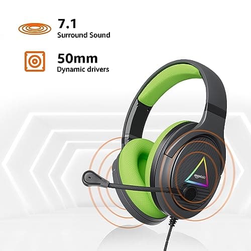amazon basics 7.1 USB Gaming Wired Over Ear Headphones with Mic | Virtual Surround Sound | 50mm Driver | RGB LEDs (Black - Green) 3