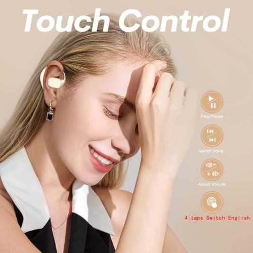 VEHOP JS270 OWS Open Ear Wireless Earbuds with Display | ENC Mic for Crystal-Clear Calls | 30H Play with Type-C Fast Charging | BT5.3 Gaming Bluetooth Earphones | Sports Headphone (Beige) 5