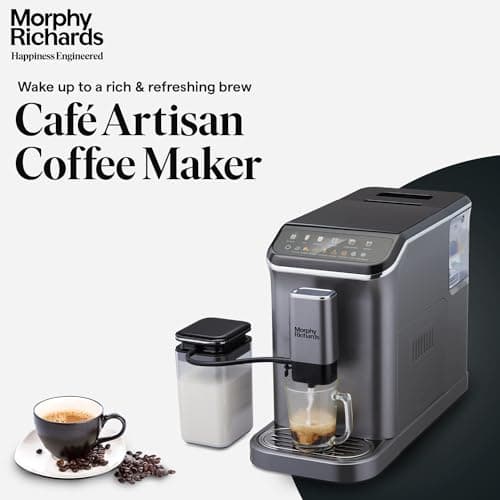 Morphy Richards Café Artisan Fully Automatic Coffee Machine|Grind To Brew|20 Bar Pressure|7-in-1 Coffee Maker Including Espresso,Cappuccino & Latte|Touch Display|2-Yr Warranty|Titanium 2