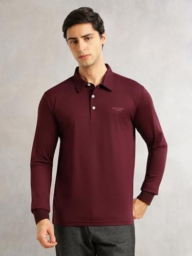 Thomas Scott Men's Regular Fit Polo Performance T-Shirt | Viscose Rayon Fabric | Solid Knitted Polo Collar | Long Sleeves | Soft, Breathable & Comfortable Casual Wear for Men (TSSFSP01_Wine_L) 5
