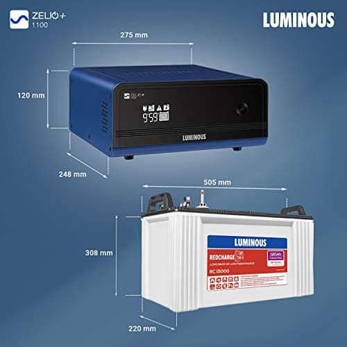 Luminous Inverter & Battery Combo with Trolley (Zelio+ 1100 Pure Sine Wave 900VA/12V Inverter, Red Charge RC 15000 PRO Short Tubular 120Ah Battery with Trolley) for Home, Office & Shops 3
