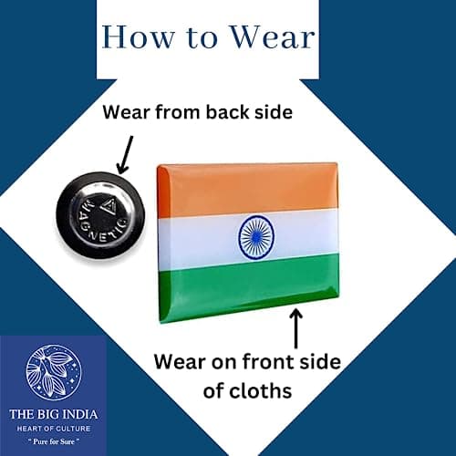 THE BIG INDIA Indian Flag Magnet Badge, Lapel Pin, Brooch, with Magnet for Child, Men's & Women's Govt. Army etc All Clothing - 30 X 20 Mm (4) 4