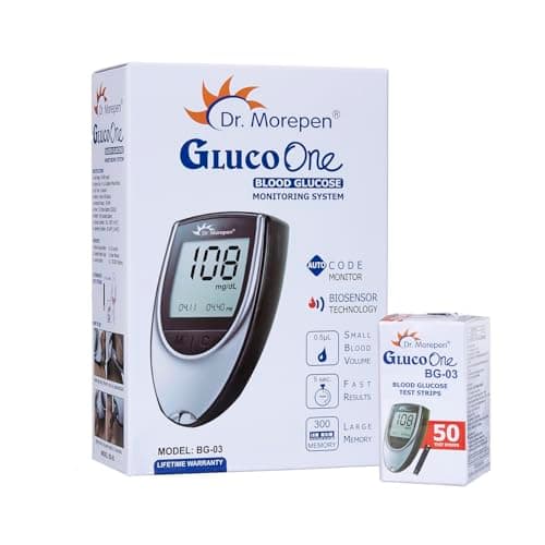 Dr. Morepen BG-03 Gluco One Glucometer Combo, 50 Strips (Multicolor)