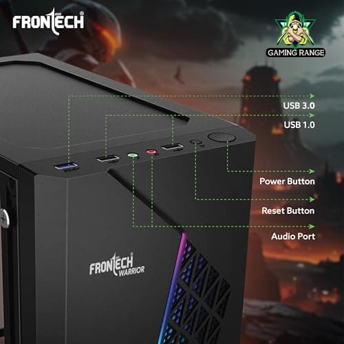 Frontech Warrior Gaming Computer Cabinet | Mid-Tower PC Case | Acrylic Side Panel | Front LED Strips | 1 Pre-Installed RGB Fan | USB 3.0 | ATX & M-ATX Support (FT-4345) 3