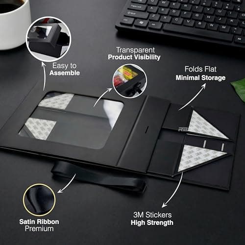 RBS®-MEDIUM Black Gift Box Empty (26 X 26 X 10 cm) Gift Box for Packaging (1 Pack) Box for Gift Packing Multipurpose Hampers Boxes Hold to 8 Kg Occasion Rigid Boxes for Packing (Black Box with Window) 4