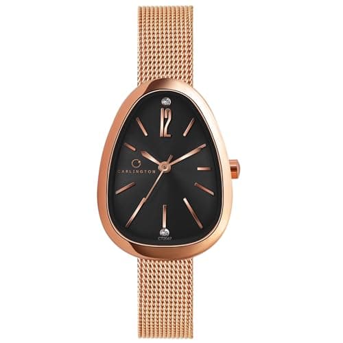 Carlington Iconic 2047 Analog Watches for Women with Premium mesh Strap, Scratch-Resistant Dial, and Water-Resistant Body – Elegant Watches for Women and Girls (Rose Black)