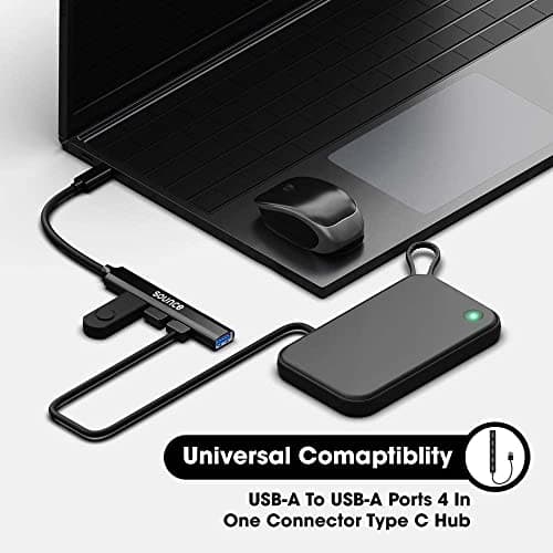 Sounce 4-in-1 Portable Type-C Hub (Type-C to 4 USB-A Ports) with Aluminum Shell, USB Port Hub 3.0 Compatible for PC, Mac Pro, Mac mini, iMac, Tablet, and Smartphone 2