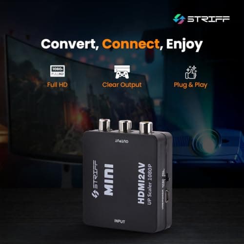 STRIFF VideoBridge HDMI to RCA Converter Adapter, HDMI to AV CVBS Composite Video Audio Converter, PAL/NTSC Support, USB Powered, 1080P Compatible for TV, PC, Laptop, Fire TV Stick 2