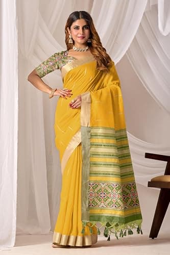 Amazon Brand - Anarva Women's Silk Saree With Blouse Piece | saree for women (snv-sada-bahar-yellow) 5