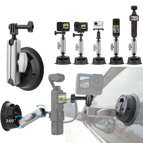 yantralay Aluminium Car Suction Mount 360° Rotatable for Insta 360 X5/X4/X3/X2, Ace Pro,ONE R/RS, Hero 13 12 11 10 9 8 7, DJI Osmo Action Series & All Other Action Camera Accessories 5