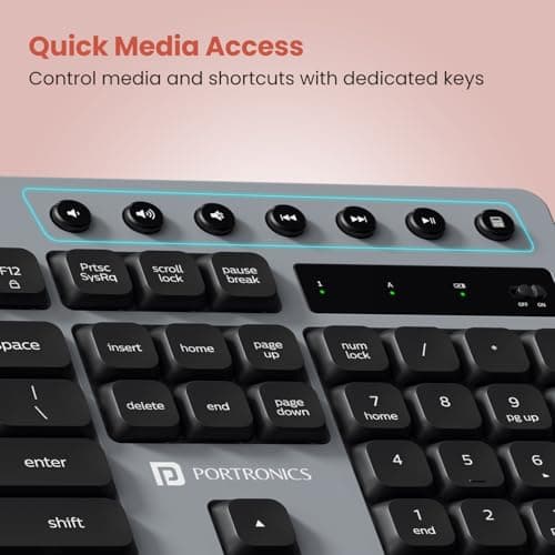 Portronics Key10 Combo Wireless Keyboard and Mouse Set with Wrist Rest, Multimedia Hotkeys, USB Receiver, Adjustable DPI, AI Assistance, Long Key Life & Click Life for PC & Laptop (Grey) 4