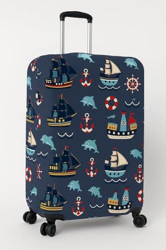 Krutiwasa Protective Trolley Bag Cover Map Print Large Size 28 inch =75cm, Fits 28-30 inch Bag | Turquoise Polyester Luggage Bag Cover for Hard Suitcase – Washable, Durable & Dustproof - Blue Ocean 5