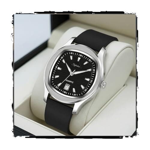 styledose Men’s Analog Quartz Watch with Date Display, Stainless Steel Square Case, Black Textured Dial, Silicone Strap, 40mm Casual & Formal Wrist Watch for Men (Black)