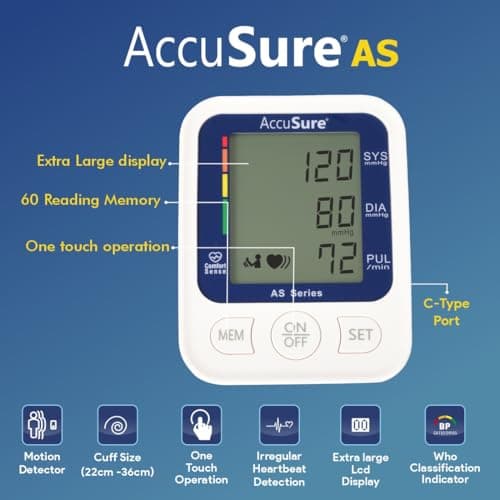 AccuSure AS Series Automatic and Advance Feature Arm Blood Pressure Monitoring System, White 3