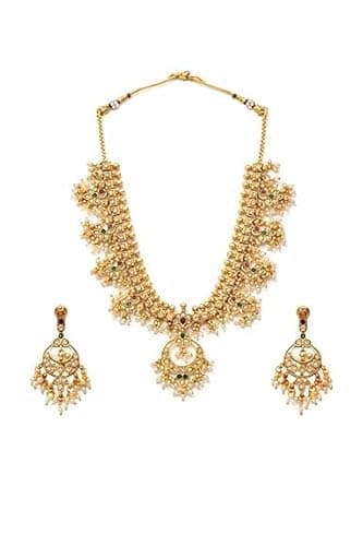 Visaga Aura Traditional Gold Plated Guttapusalu Necklace Set with Matching Earrings for Women | South Indian Bridal Style Imitation Jewellery Set