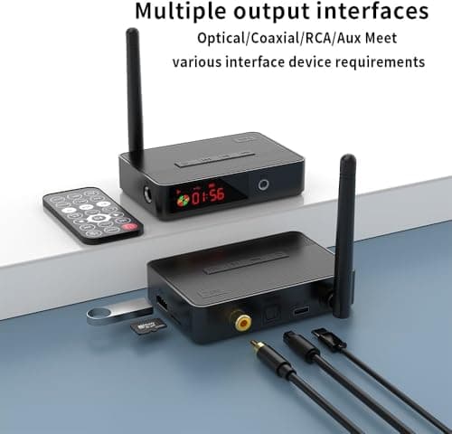 MICROWARE Bluetooth 5.3 Receiver for Home Stereo Systems, Bluetooth to RCA Adapter for Speakers & Streaming Devices, RF Remote Control, NFC/Optical/Coaxial/RCA/AUX/TF Card/Udisk 2