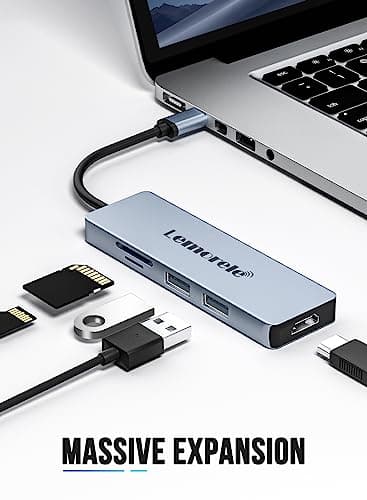 Lemorele USB C Hub 5 in 1 with 4K@30Hz HDMI Port, Space Aluminum Type C Hub Adapter, 2 USB, SD/TF, for MacBook Pro/Air, Windows System (Requires DP Alt Mode Support) 2