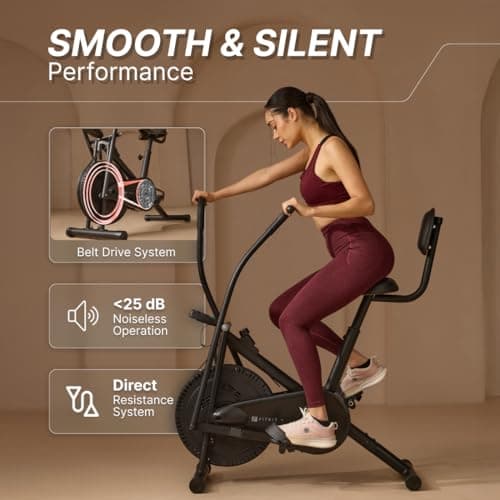 Fitkit Dual Action 2-in-1 Air Bike | Moving & Fixed Handles Exercise Cycle | Adjustable Seat & Anti-Slip Pedals | Direct Resistance | 120 kg Max Weight | 1 Year Warranty Home Use Exercise Bike 4