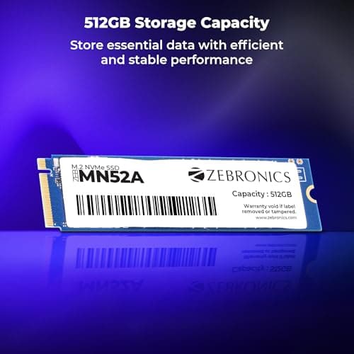 Zebronics 512GB M.2 NVMe SSD, 2280 Form Factor, 2200MB/s Read & 1600MB/s Write, Faster Than SATA SSD, High Performance Storage, Low Power Consumption, Silent Operation, S.M.A.R.T Support (MN52A) 2