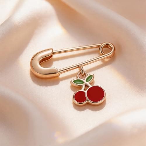 TOUCH925 Fine 925 Silver Rose Gold Cherry Charm Jewellery | Silver Safety Pin Nazariya for Kids | Red Enamel Cherry Charm |Nazar Suraksha Pin | Gift for Kids Boys Girls | With Certificate of Authentic 2