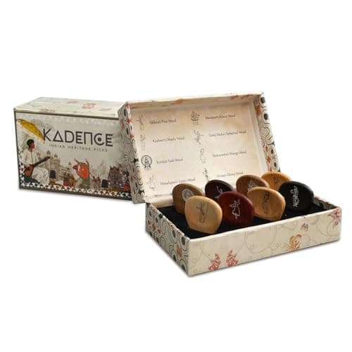 Kadence Heritage Wooden Guitar Picks – Set of 8 Handmade Picks with Indian State Woods & Art – Includes Maplewood, Teakwood, Ebonywood – For Acoustic & Electric Guitars 6