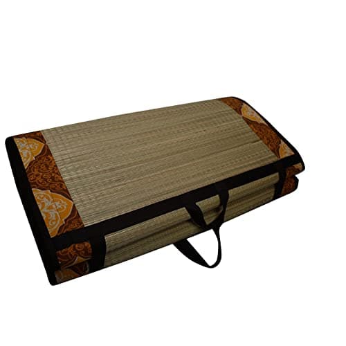 CRAFT OF INDIA Foldable korai Grass Mat 6X6 ft with 20MM Soft Foam Hand Made Fabric Brown Cotton 2