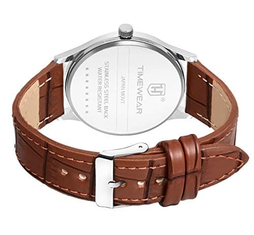 TIMEWEAR Analog White Number Dial Brown Leather Strap Watch for Men 4