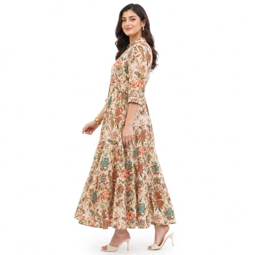 Adore India Women Cotton Cambric Dress | Floral Printed Western Midi & Maxi Dress | Summer Casual Dress for Women | Sleeveless & Half Sleeve Tiered Dresses | Comfortable Breathable Cotton Outfit 5