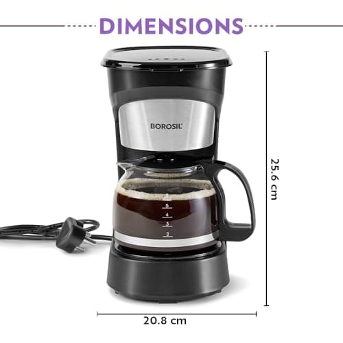 Borosil Brew Pro Drip Coffee Machine with Borosilicate Glass Carafe (600 ml) | 550W Coffeemaker | 6 Cups Capacity | Anti-Drip Function, Auto Shutoff, Keep Warm Plate | 2 Years Warranty | Black 2