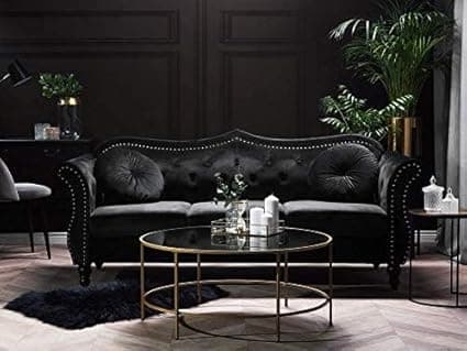 Velvet Couch for Modern & Fahionalable Chesterfield Sofa 3 Seater Couches Sleeper Sofa for Living Room, Dining Room, Bedroom, Office, and Hallway. (Black=3)