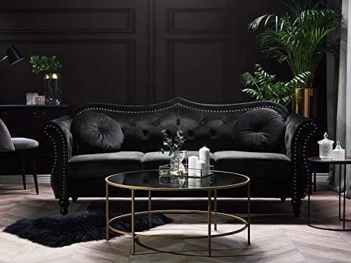 Velvet Couch for Modern & Fahionalable Chesterfield Sofa 3 Seater Couches Sleeper Sofa for Living Room, Dining Room, Bedroom, Office, and Hallway. (Black=3)