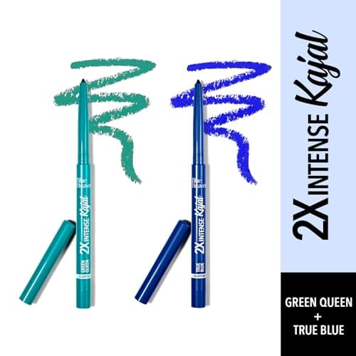 Blue Heaven 2X Intense Kajal Combo Green Queen And True Blue | With Soothing Aloe Vera | Upto 24Hr Stay | Long Lasting And Smudge Proof Pencil | Matte Finish| Pack Of 2 | 0.30G Each, Multicolor 2