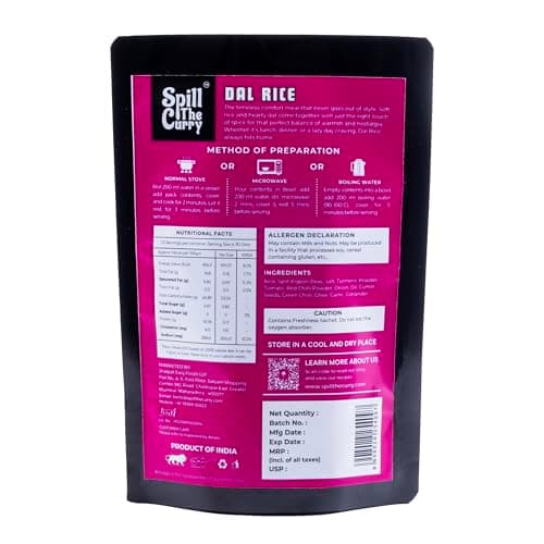 SPILL THE CURRY Dal Rice Ready to Eat | Authentic Dal Chawal Indian Comfort Meal | Freeze-Dried Instant Food with Pure Ghee | Heat & Eat Veg Meal for Travel & Hostel | Pack of 1 (70g) 2
