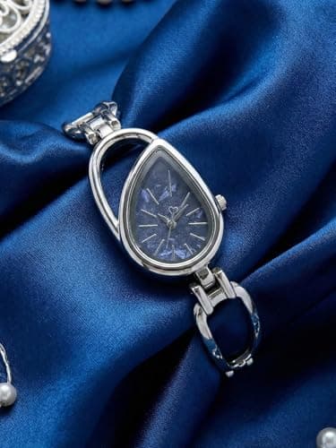 styledose Luxury Teardrop-Shaped Women’s Dress Watch Analog Watch for Women –Wrist Watches for Women's & Girls&Ladies (Silver -Blue) 4