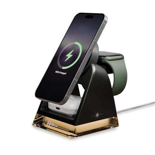 Mobilla MCharge Fusion | 3-in-1 Wireless Charger | 23W Combined Wireless Output | MagSafe Compatible | 15W Phone Charging | Dual Adaptive Lights | Sleek & Compact Design - Black