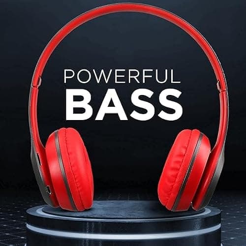 icall Over The Head Wireless Bluetooth Headphone with Soft Ear Cousions for Gaming with AUX & MP3 Support for Gaming & Music for All Compatible Device (Red) 2