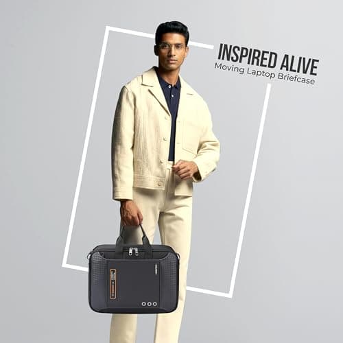 Gear Inspired Alive Moving 14L/16" Faux Leather Water Resistant Laptop Briefcase/Office bag/Laptop Messenger for Men/Women (Black - Orange) 2