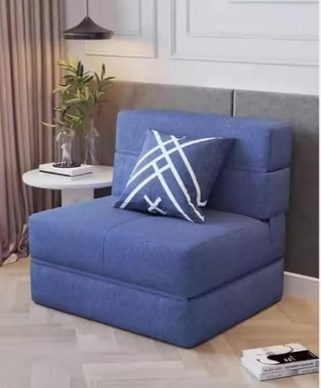 Foldable One Seater Sofa Bed 3 x 6 Ft Jute Fabric Washable Cover Convertible Sofa Bed for Home & Office, Guest Room (Finish Color - Blue - Pre-Assembled)