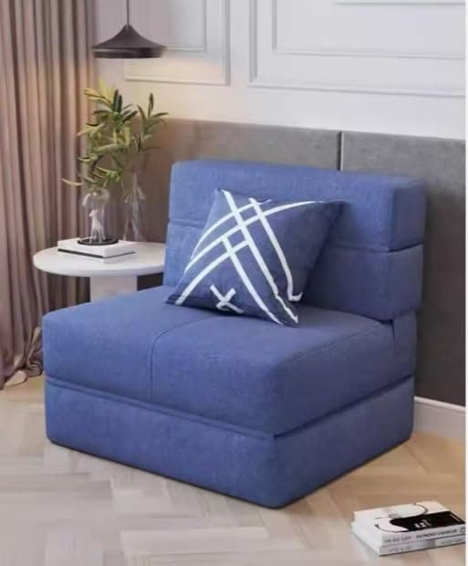 Foldable One Seater Sofa Bed 3 x 6 Ft Jute Fabric Washable Cover Convertible Sofa Bed for Home & Office, Guest Room (Finish Color - Blue - Pre-Assembled)