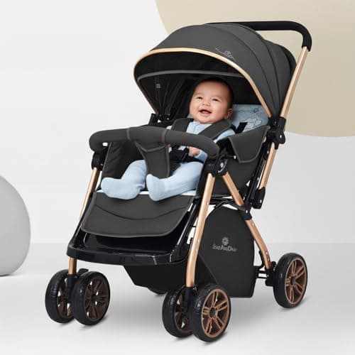 StarAndDaisy Foldable Baby Stroller for 0-3 years Infant & Toddler / Travel Pram for Baby with 360° Swivel Lockable Front Wheels , Multi-Level Recline & Adjustable Footrest , Removable Tray , Safety H