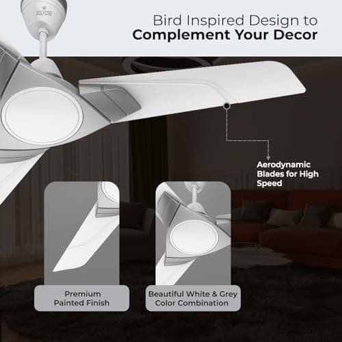 Polycab Aereo Plus Star Rated, 1200mm Ceiling Fan For Home | High Speed & Air Delivery | Saves Up To 33% Electricity, Rust-Proof Blades, 52 Watt | 3-yr Warranty【Pearl White Cloud Grey Silver】 3