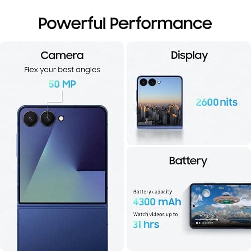 Samsung Galaxy Z Flip7 5G Smartphone with Galaxy AI (Blue Shadow, 12GB RAM, 256GB Storage), Ultra Sleek Design with 50MP High-Res Camera | Samsung Care Services Damage Protection Plan for 1 Year 5