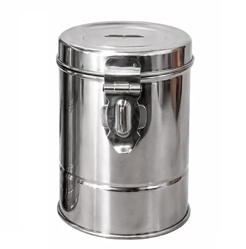 ALLISABLE Stainless Steel Money Box with Coin Slot Lid and Locking Clasp, Silver, Cylindrical Piggy Bank Pack of 1 10 * 14cm